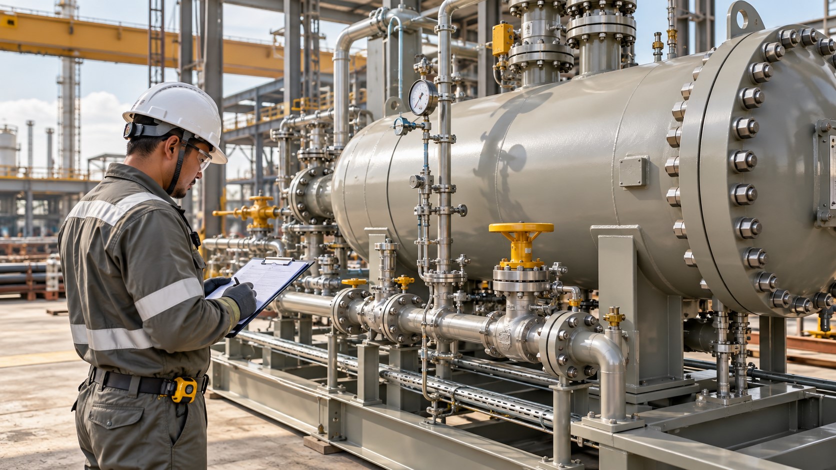 Quality inspector reviewing equipment